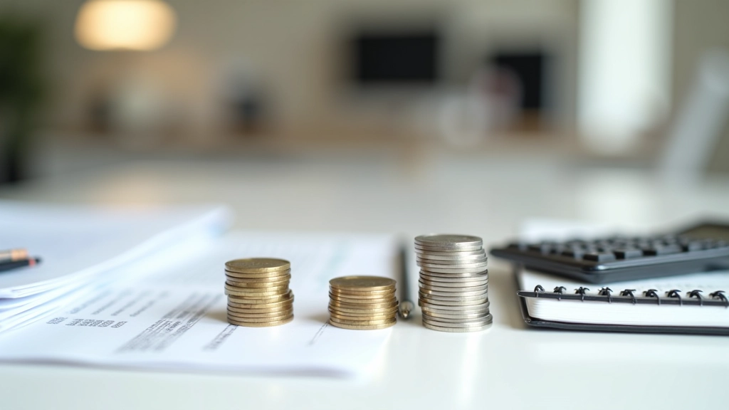 Verschiedene Sparprodukte und Anlageoptionen liegen auf Schreibtisch mit Taschenrechner und Notizblock